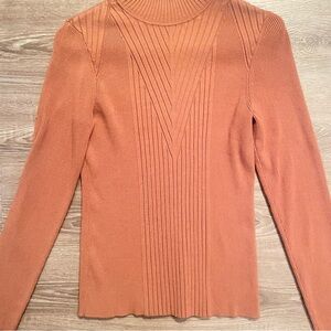 High Neck Ribbed Sweater with V-Shaped Design sweater